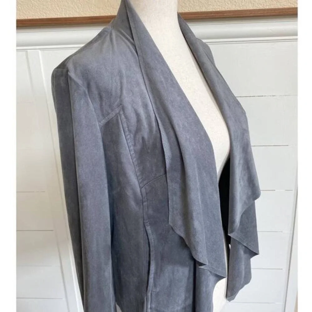 KUT from the Kloth Grey Faux Suede Drape Front Waterfall Jacket XS K125031‎